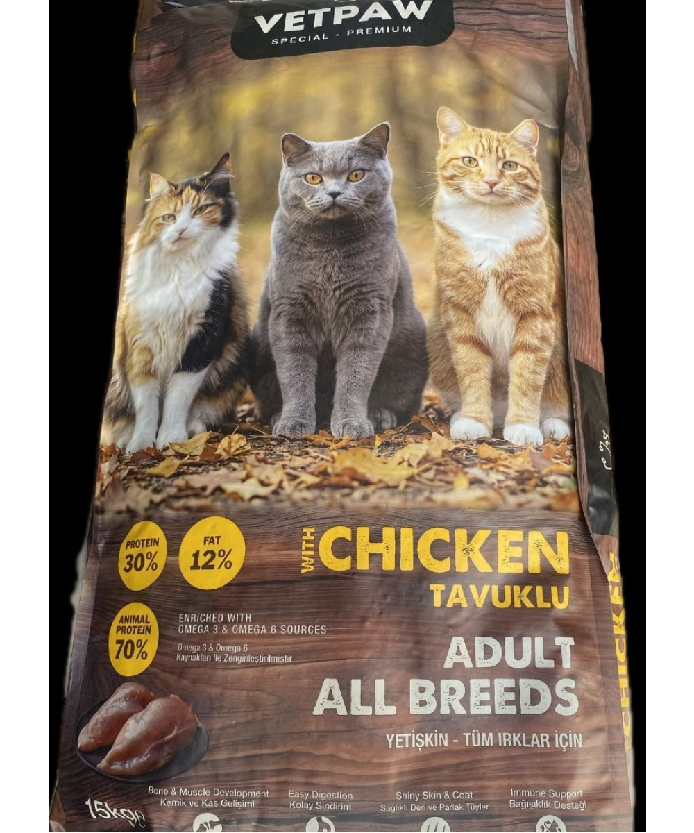 VETPAW YETİŞKİN KEDİ TAVUKLU MAMA 15 KG