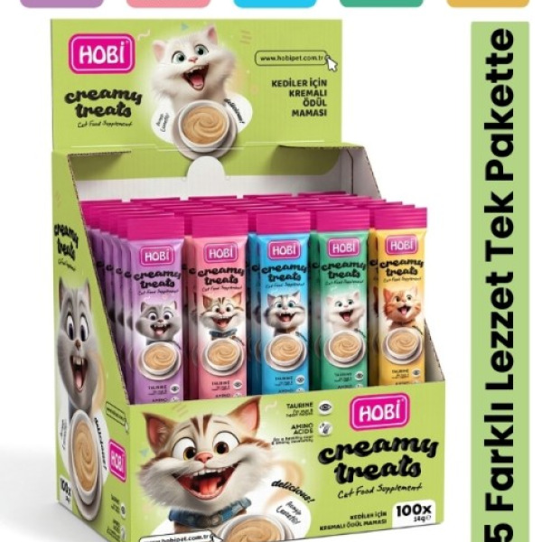 Hobi 5 Çeşit Karışık Krema Kedi Ödül Maması 14 gr x 100 Adet