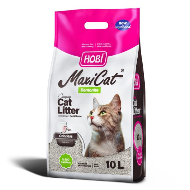 HOBİ MAXİCAT KOKUSUZ BENTONİT KEDİ KUMU KALIN 10LT