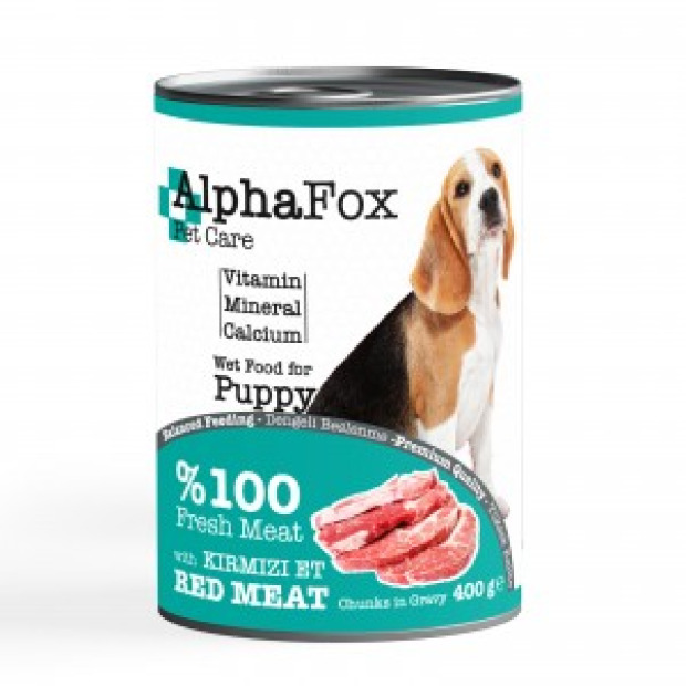 ALPHA FOX KIRMIZI ETLİ YAVRU KÖPEK KONSERVE 400 GR (12Lİ)