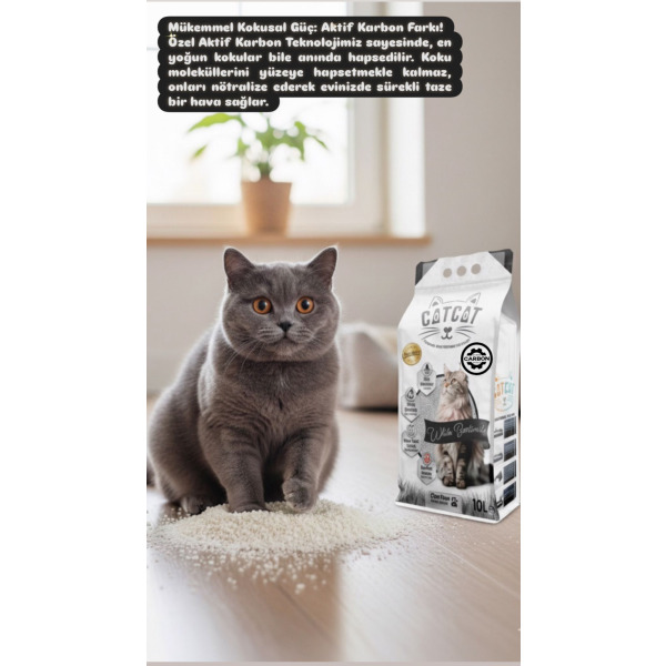 CAT CAT AKTİF KARBONLU BENTONİT KEDİ KUMU 10LT