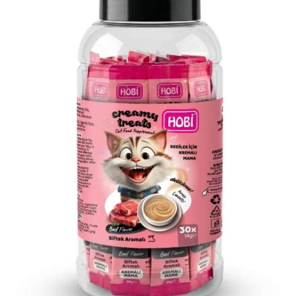 Hobi Biftek Aromalı Krema Kedi Ödül Maması 14 gr x 30 Adet