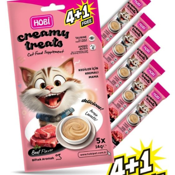 Hobi Biftek Aromalı Krema Kedi Ödül Maması 14 gr x 5 Adet