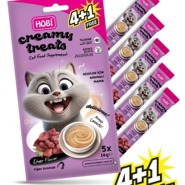 Hobi Ciğer Aromalı Krema Kedi Ödül Maması 14 gr x 5 Adet