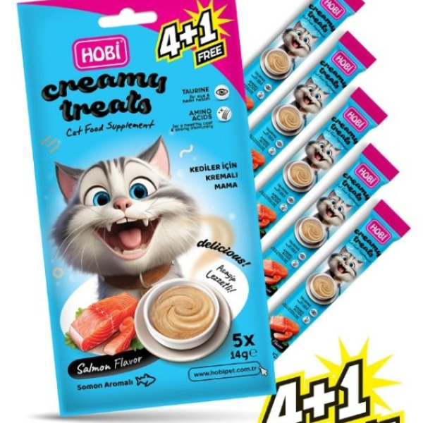 Hobi Somon Aromalı Krema Kedi Ödül Maması 14 gr x 5 Adet