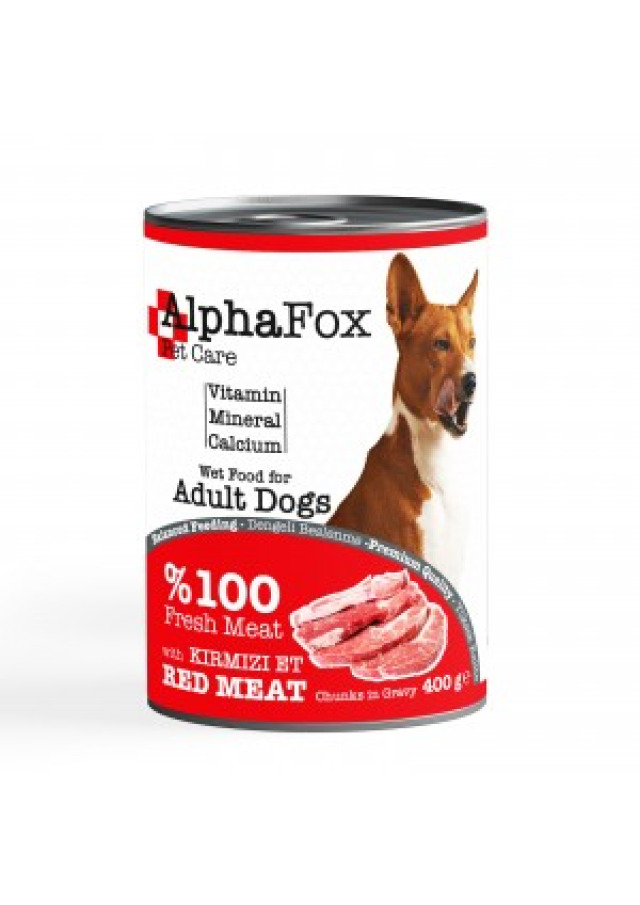 ALPHA FOX YETİŞKİN KÖPEK KIRMIZI ETLİ KONSERVE 400 GR (12 Li)