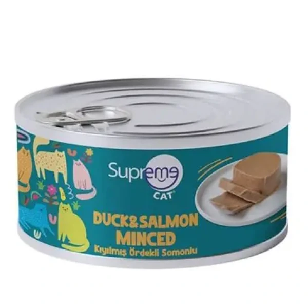 SUPREME KEDİ KIYILMIŞ ÖRDEK & SOMON 85GR (24 LÜ)